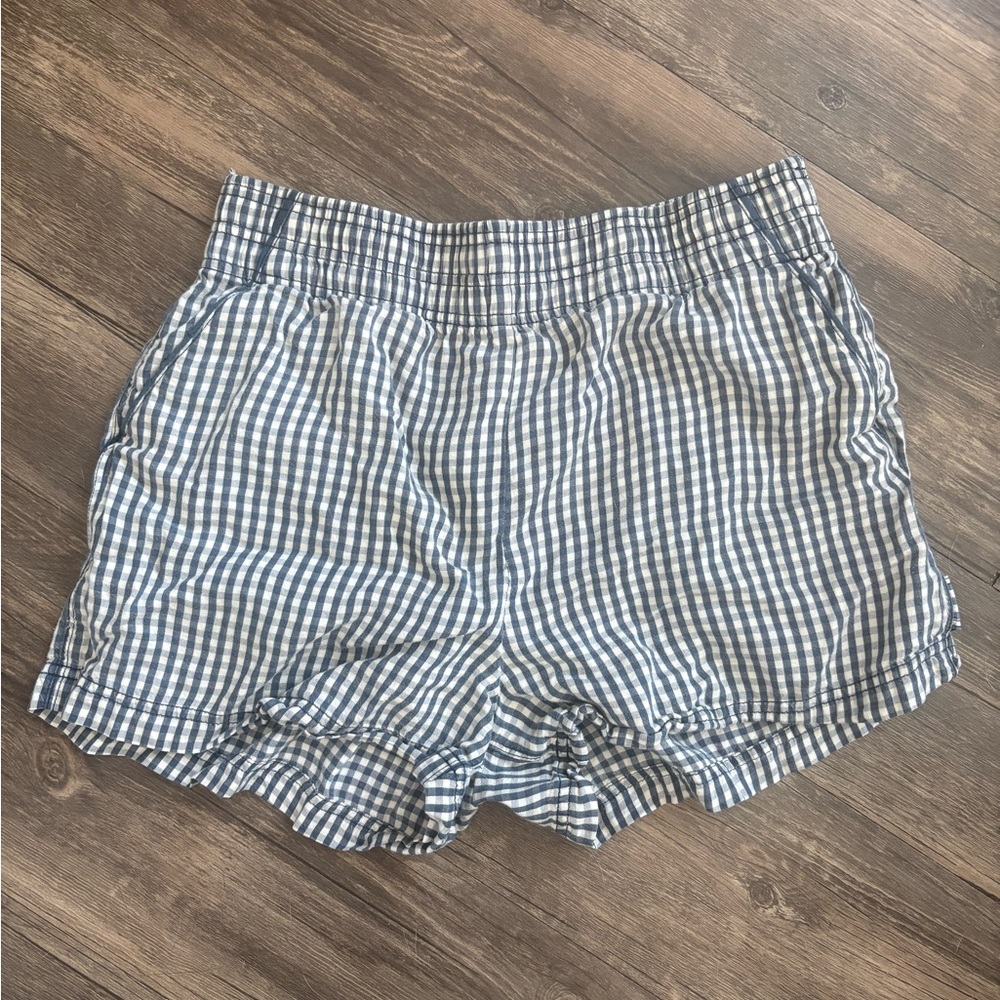 ROARK Blue and White Gingham Elastic-Waist Shorts - S
